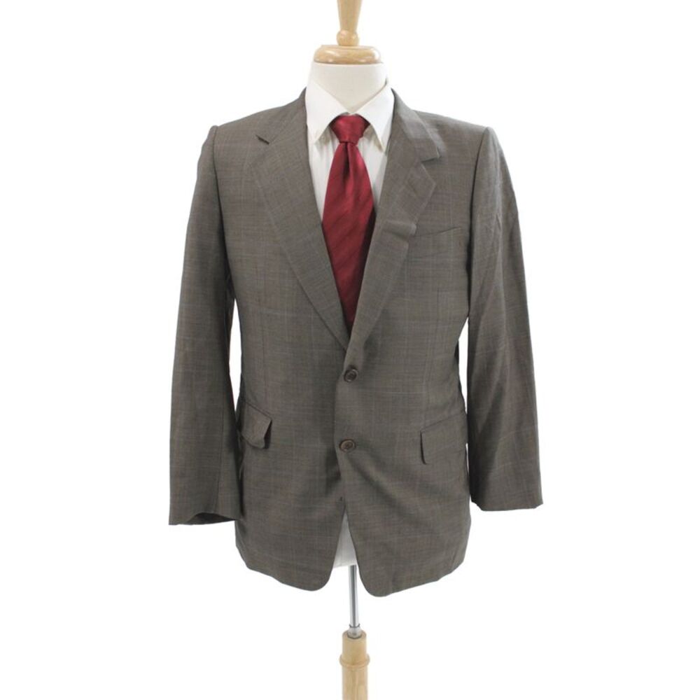 Trussini Mens Check Wool Suit Jacket Gray Collared Button Fall Size 40